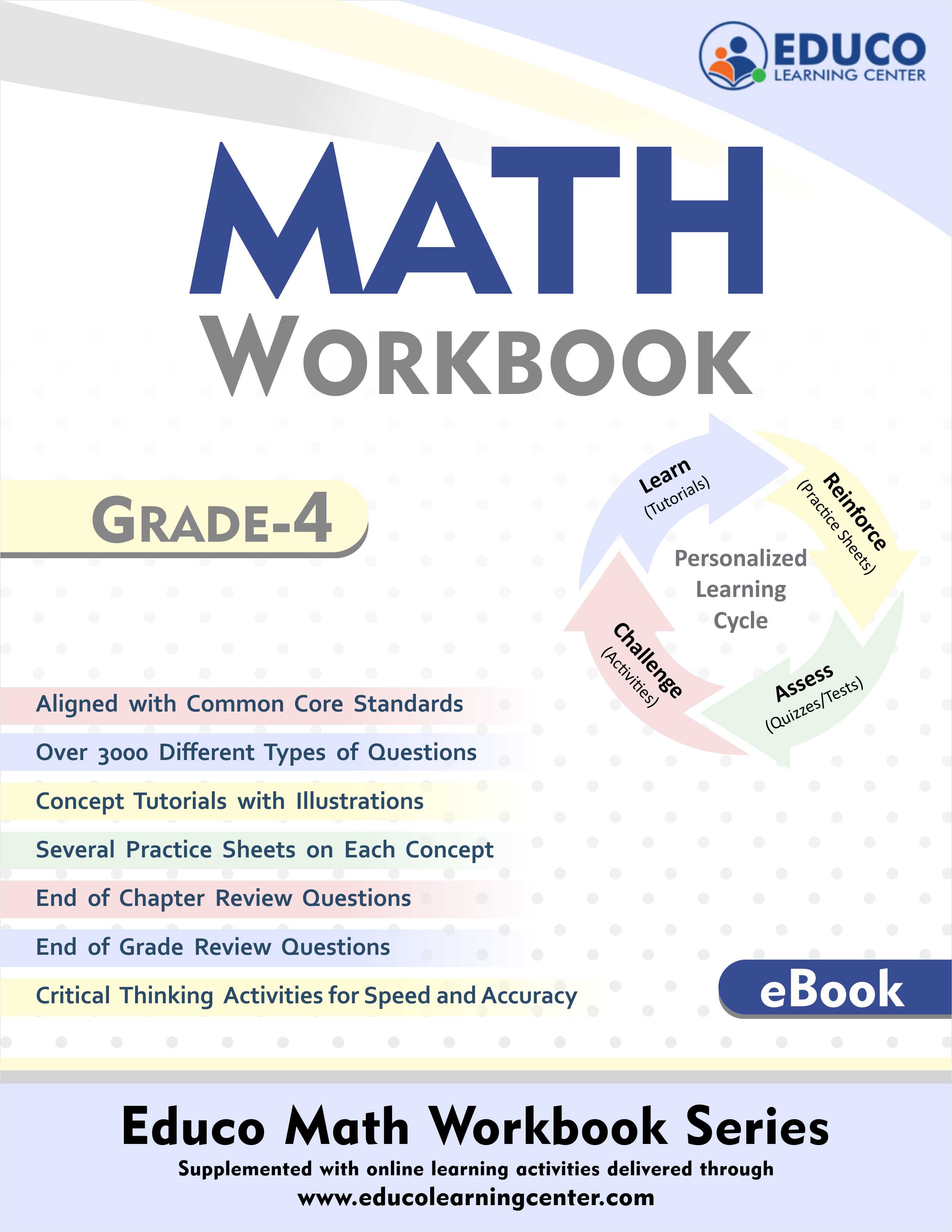 Grade 4 Math Printable Workbook including over 3000 Different types of Math Questions