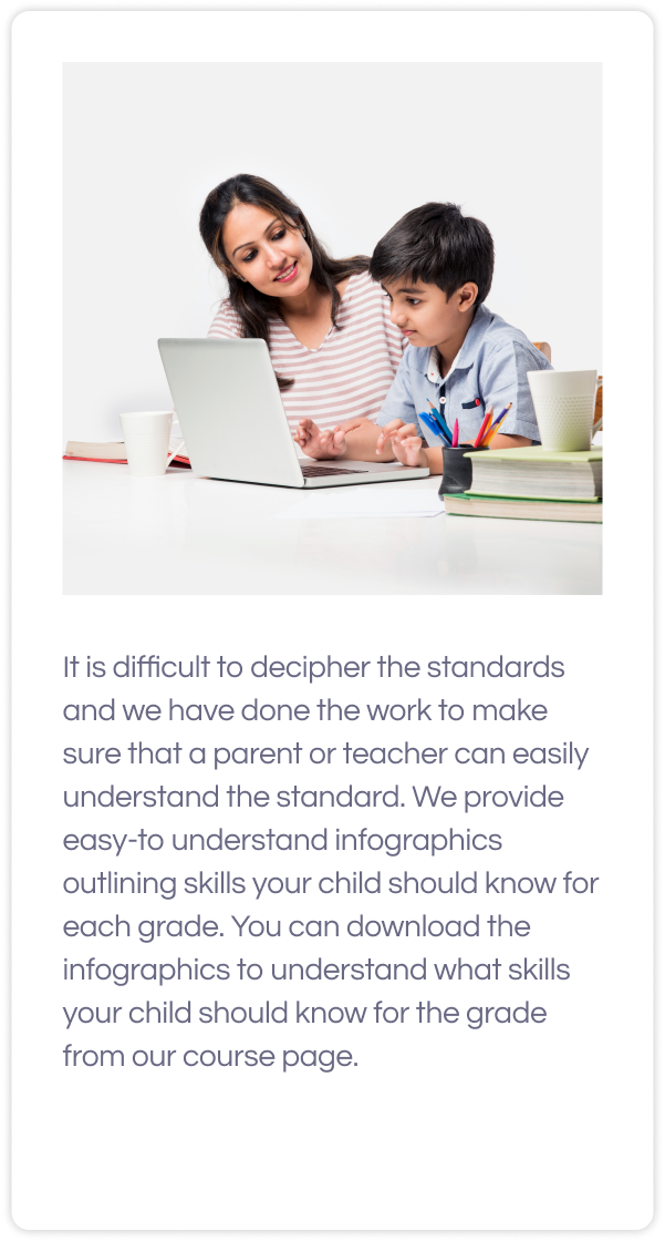 Woman and a boy doing math with laptop on left and text for common core math grade 2 benefits below