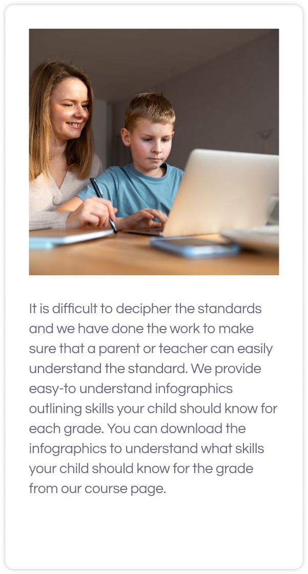 Woman tutoring a boy looking at laptop and text for 6th grade common core math benefits below