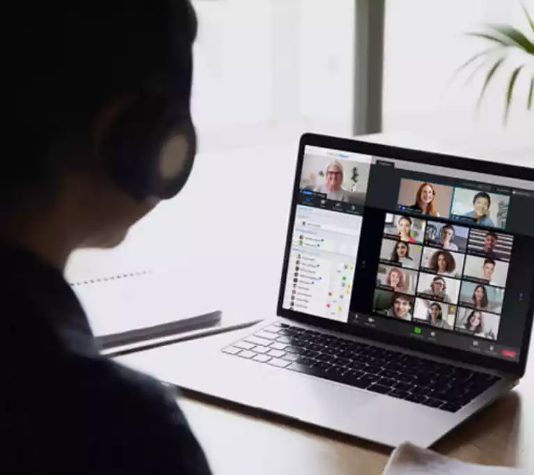 Close-up view of a boy taking Educo Learning Center math course on his laptop