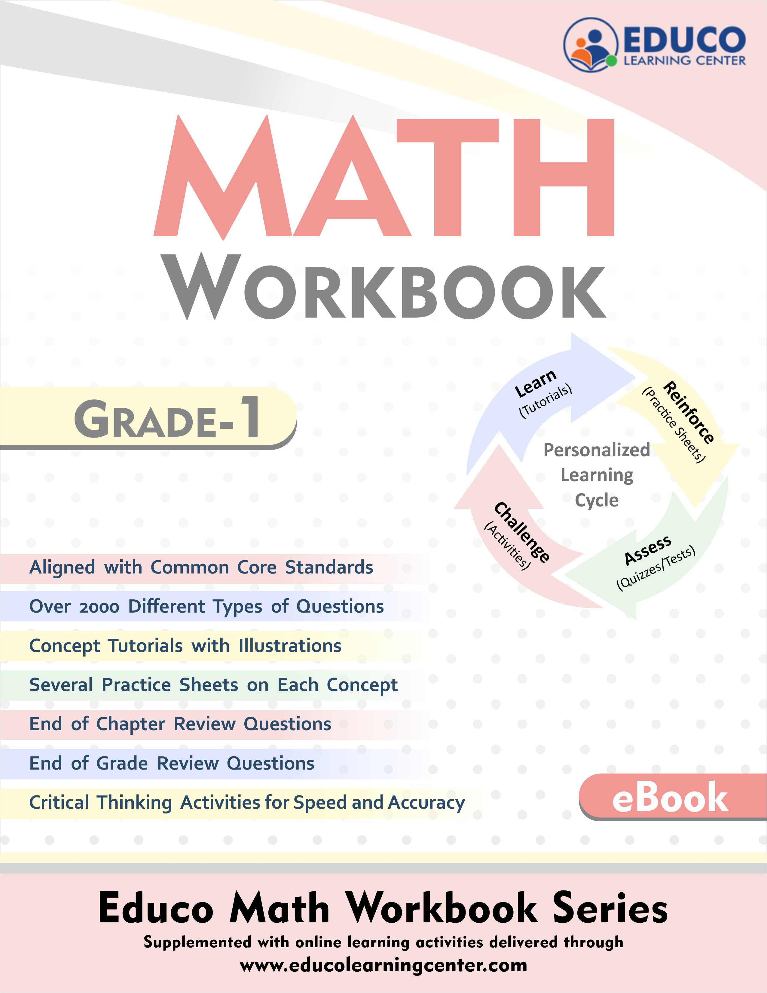 Grade 1 Math Printable Workbook including over 2000 Different types of Math Questions
